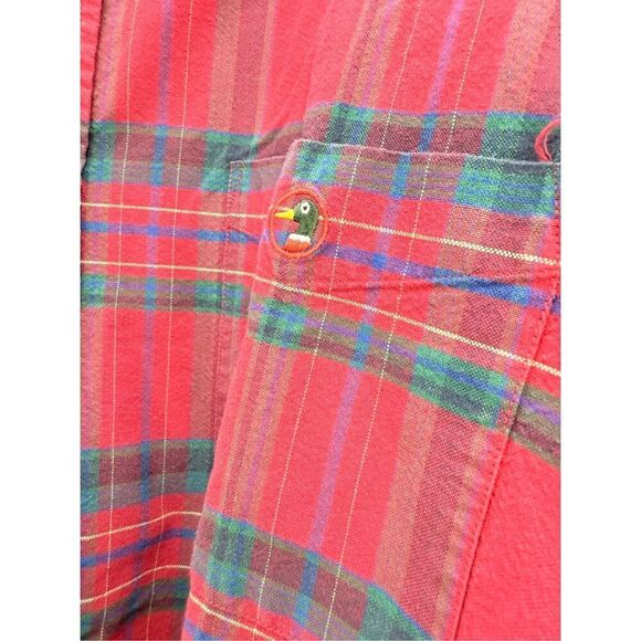 90s Duck Head Mens Red Green Plaid Classic Oxford Long Sleeve Button Down Shirt - Picture 5 of 8